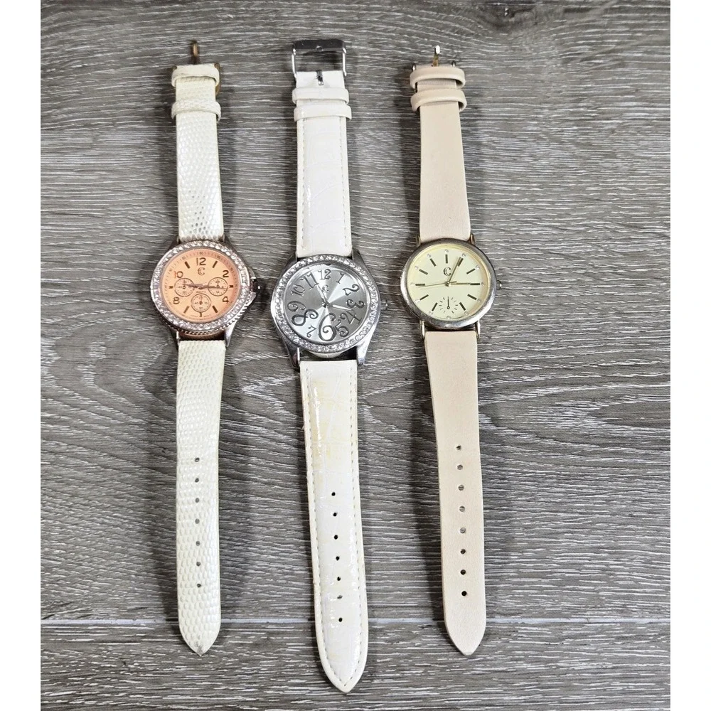Charming Charlie Women's Quartz Watch Lot of 3 White & Cream Leather Strap